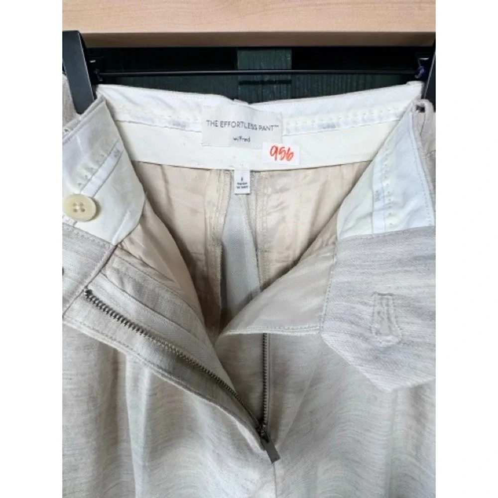Wilfred Aritzia The Effortless Pant Linen Tencel Wide Leg Beige Trousers Size 8